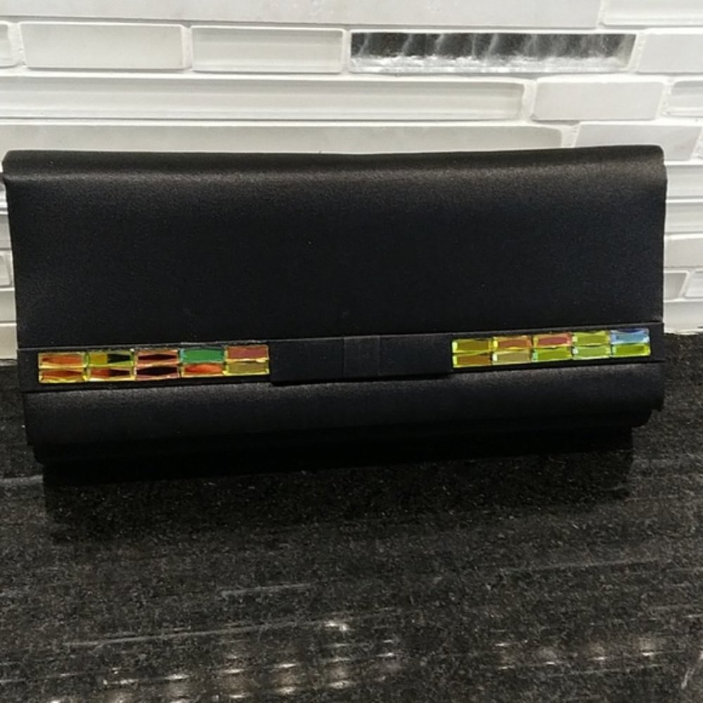 BORGHESE PRISMATIC CLUTCH BAG PURSE PRISM SATIN RAINBOW BAGUETTE PROM OCCASION
